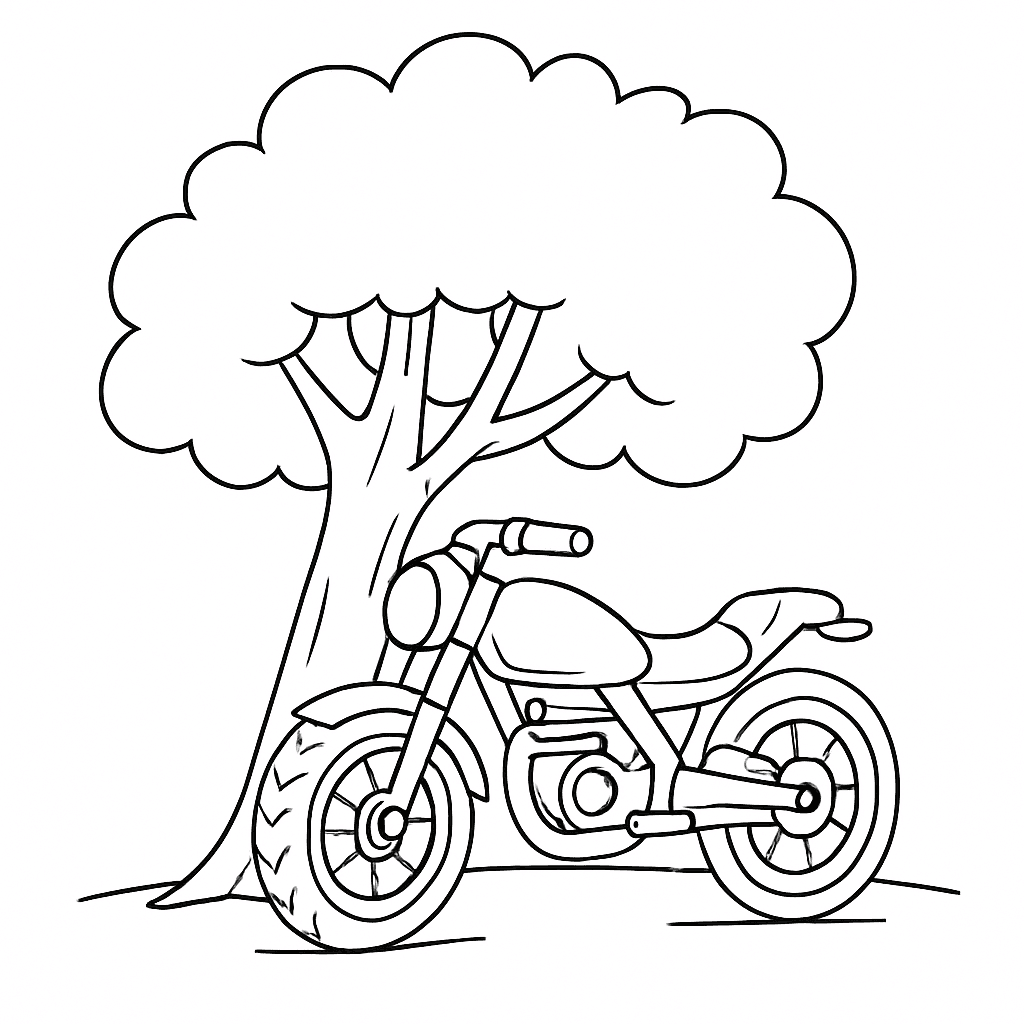 Motorcycle on a tree coloring page