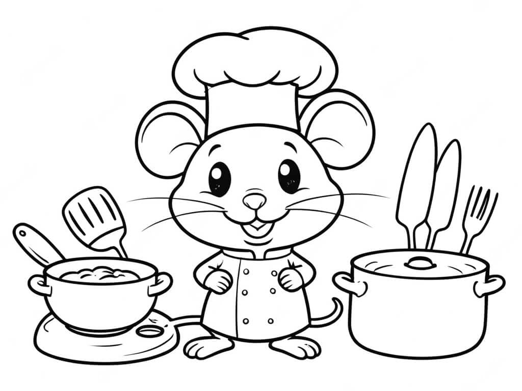 Chef Mouse Coloring Page