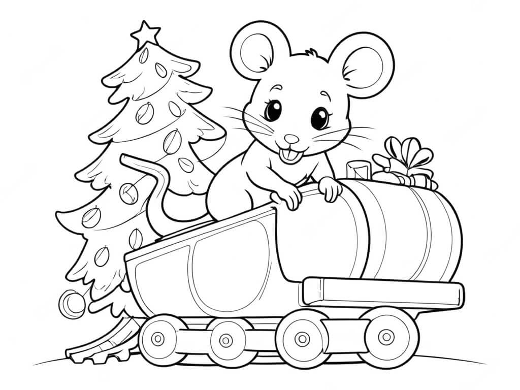 Christmas Mouse with Gifts Coloring Page