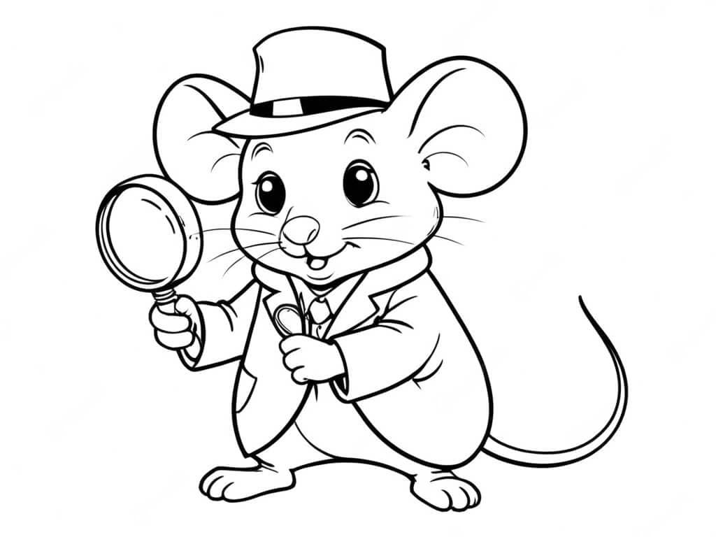 Detective Mouse Coloring Page
