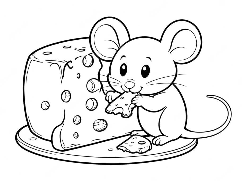 Mouse Eating Cheese Coloring Page