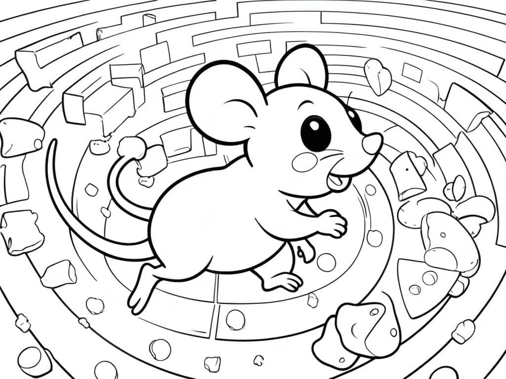 Mouse in a Crazy Maze Coloring Page