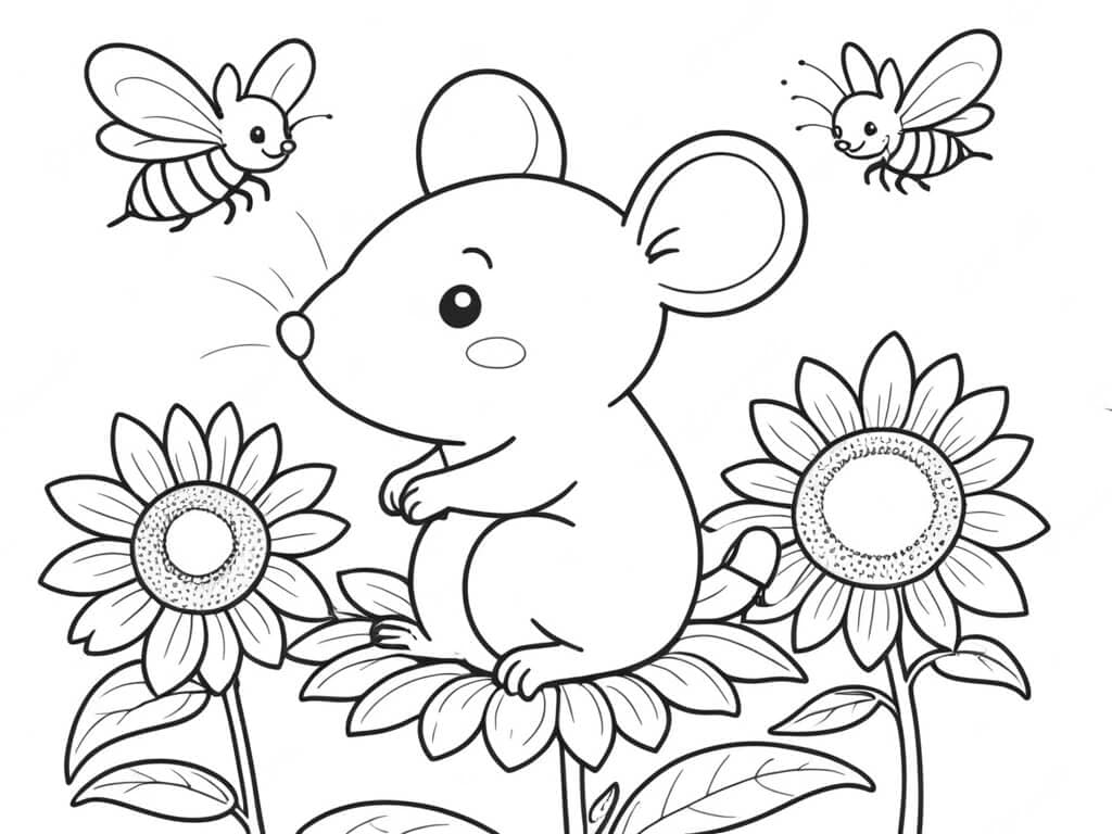 Mouse on a Flower Coloring Page