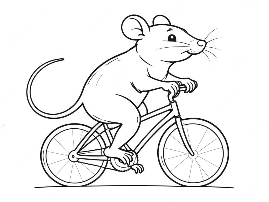 Mouse Riding a Bicycle Coloring Page