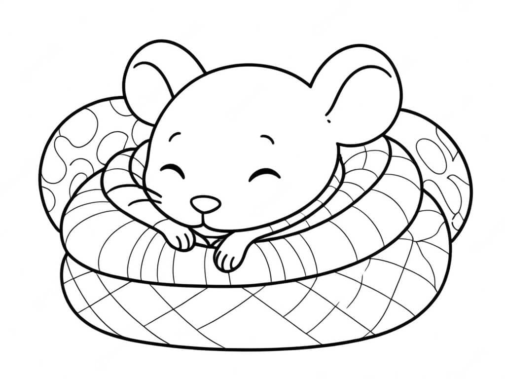 Mouse Sleeping in Bed Coloring Page