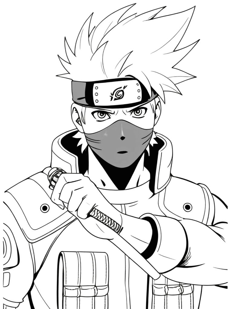 Kakashi with Sharingan Coloring Page