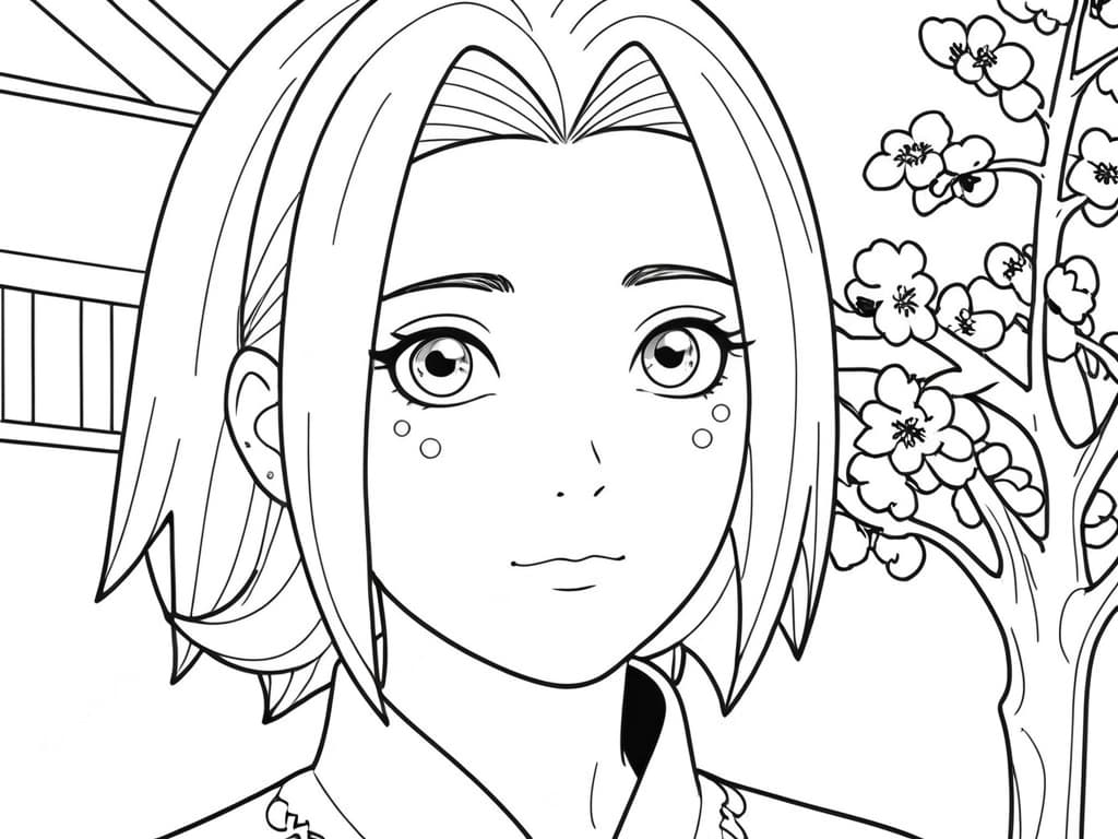 Sakura Haruno Fighting Pose Coloring Page