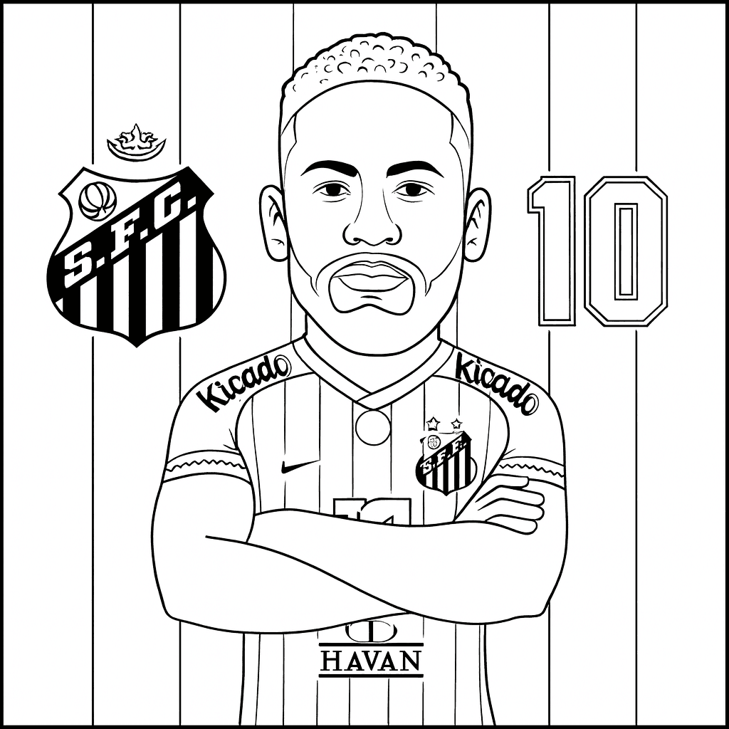Neymar Santos Caricature Coloring Page