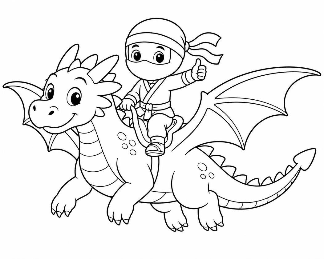 Ninja and Dragon Coloring Pages
