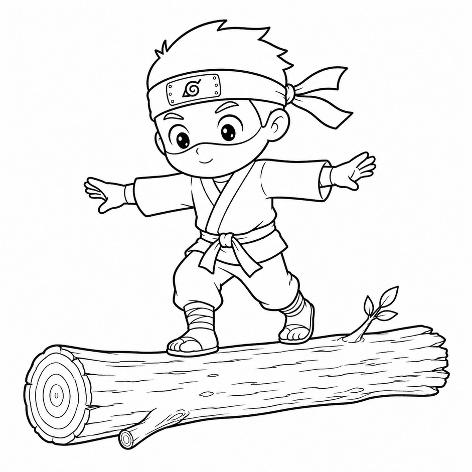 Ninja Kid Balancing Coloring Pages