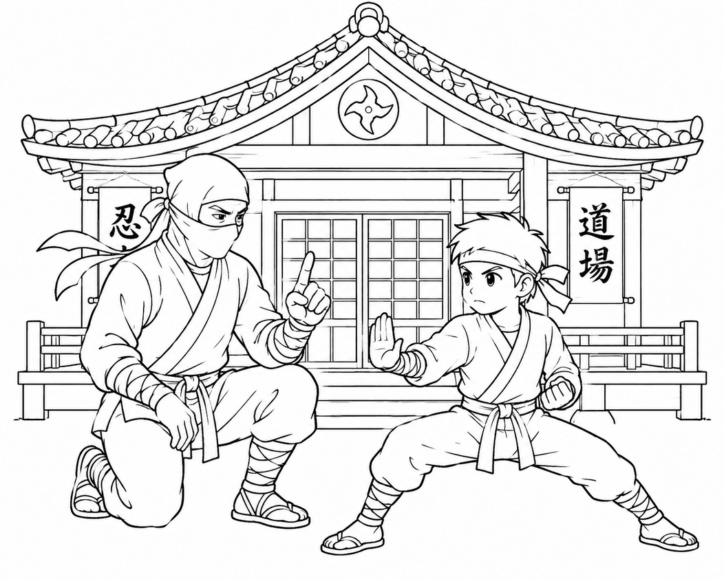 Ninja Teaching Child Coloring Pages