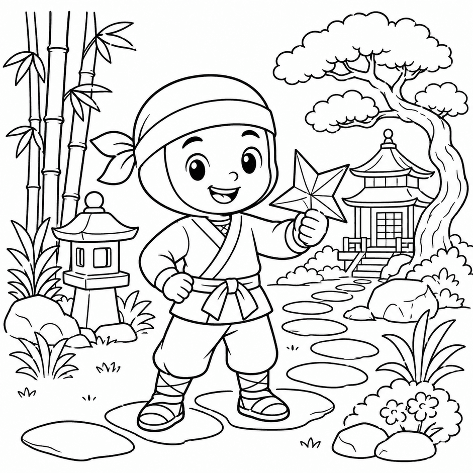Ninja with Paper Star Coloring Pages