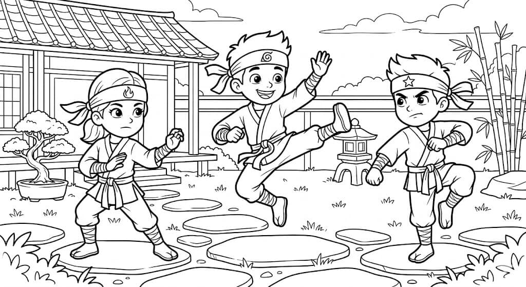 Ninjas Training Coloring Pages