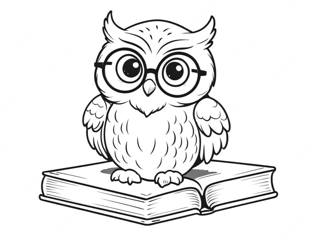 Owl on a Book Coloring Page