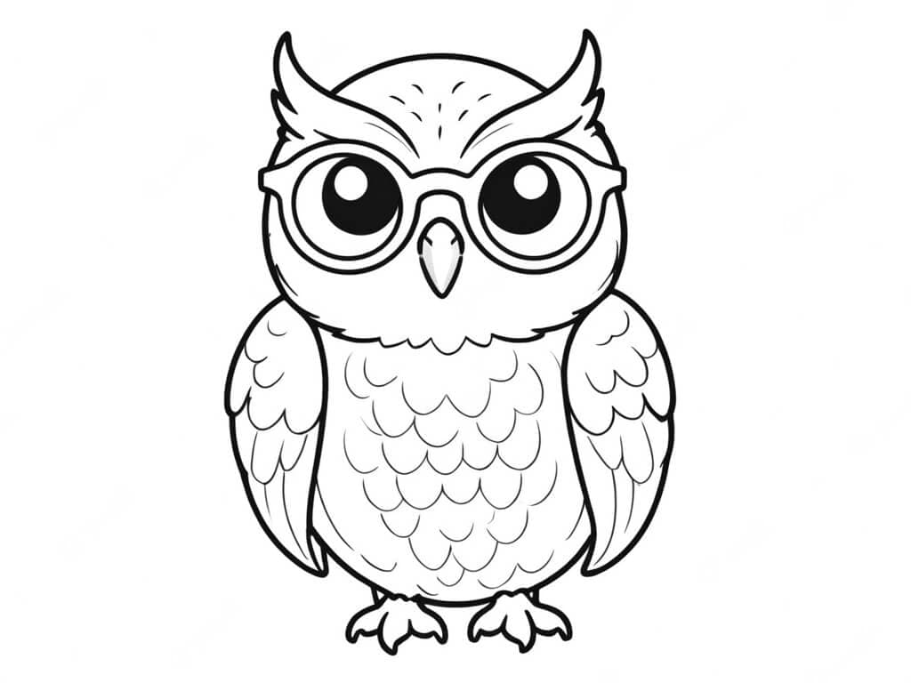 Owl with Glasses Coloring Page