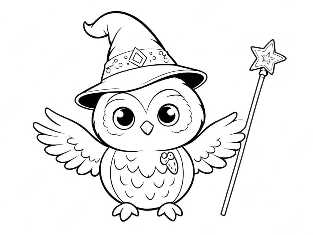 Owl with a Wand Coloring Page