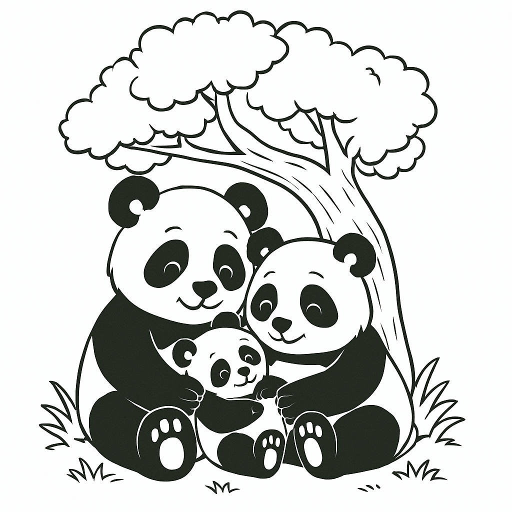 Cute Panda Family Coloring Page