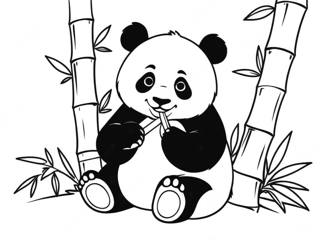 Panda Eating Bamboo Coloring Page