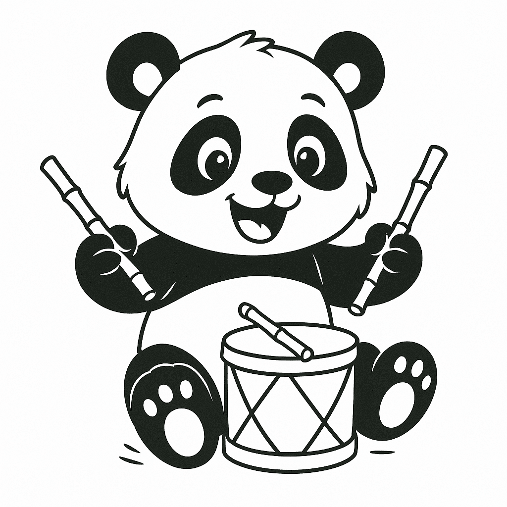 Panda Playing Drums with Bamboo Coloring Page