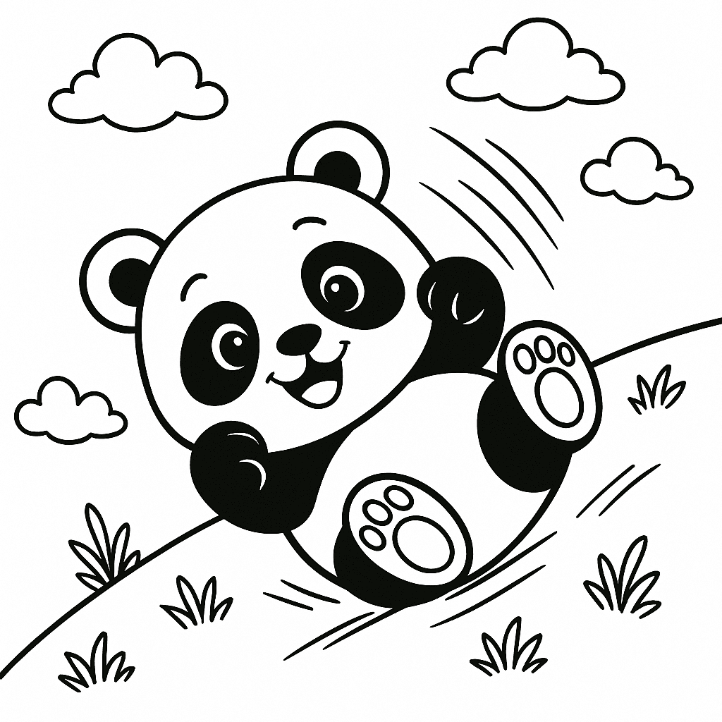 Panda Rolling on the Grass Coloring Page