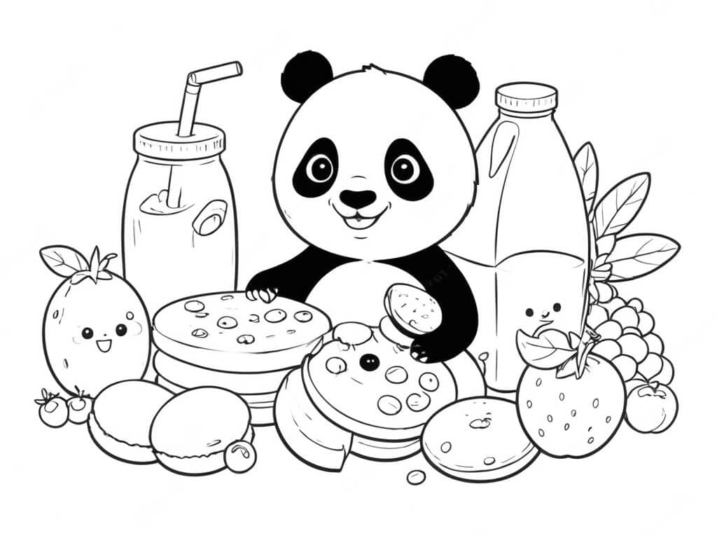 Panda Surrounded by Food Coloring Page