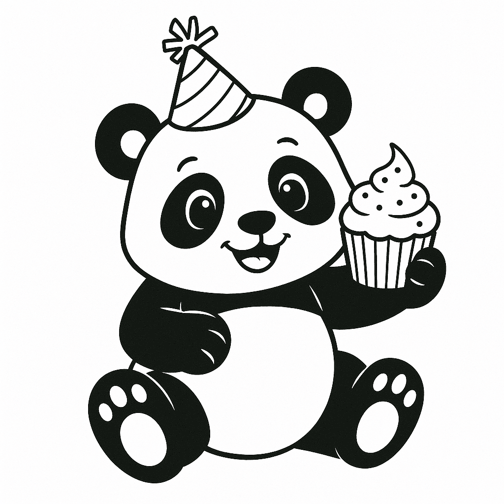 Panda with Cupcake Coloring Page