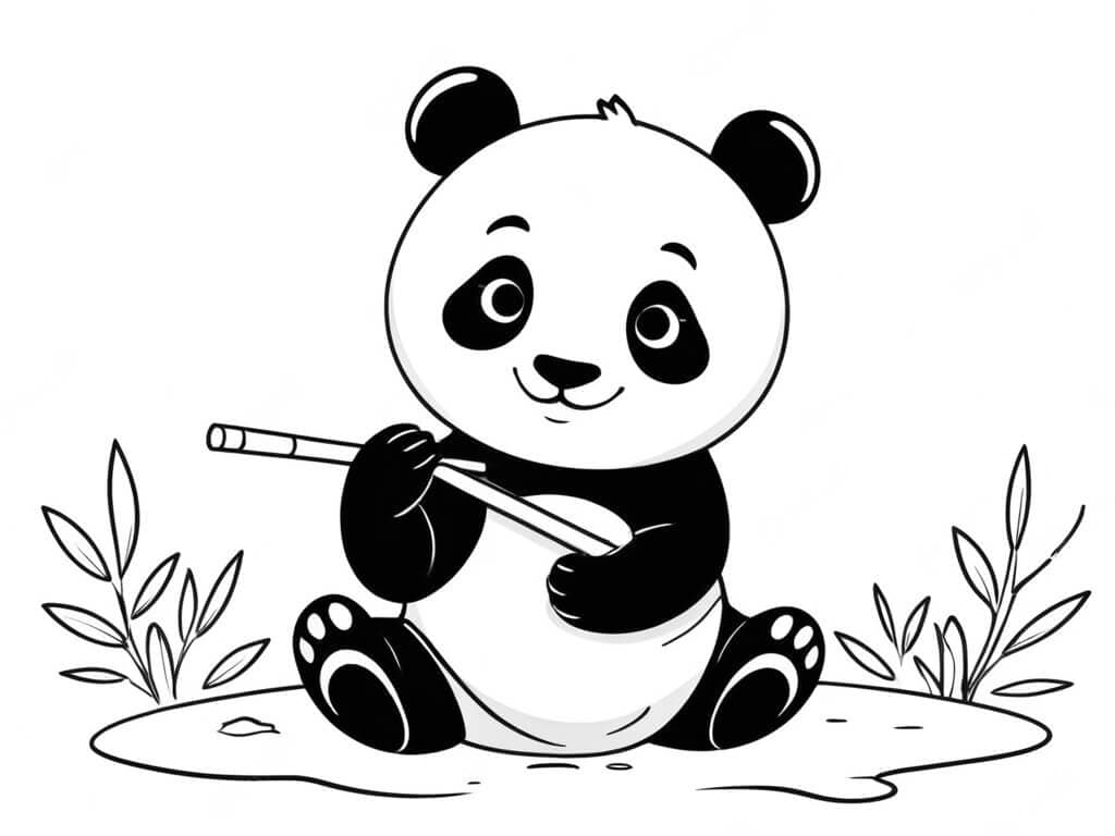 Panda with His Bamboo Coloring Page
