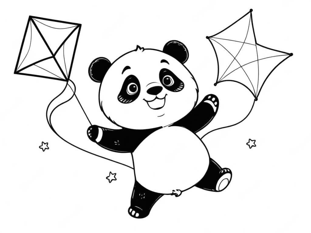 Panda with Kite Coloring Page