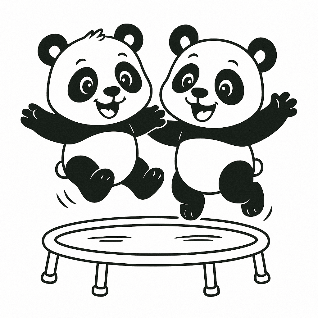 Pandas on the Trampoline Coloring Page