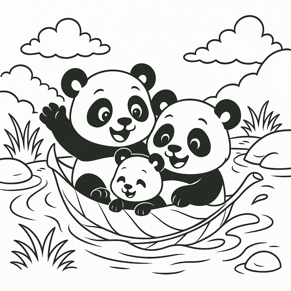 Pandas Playing in the Water Coloring Page
