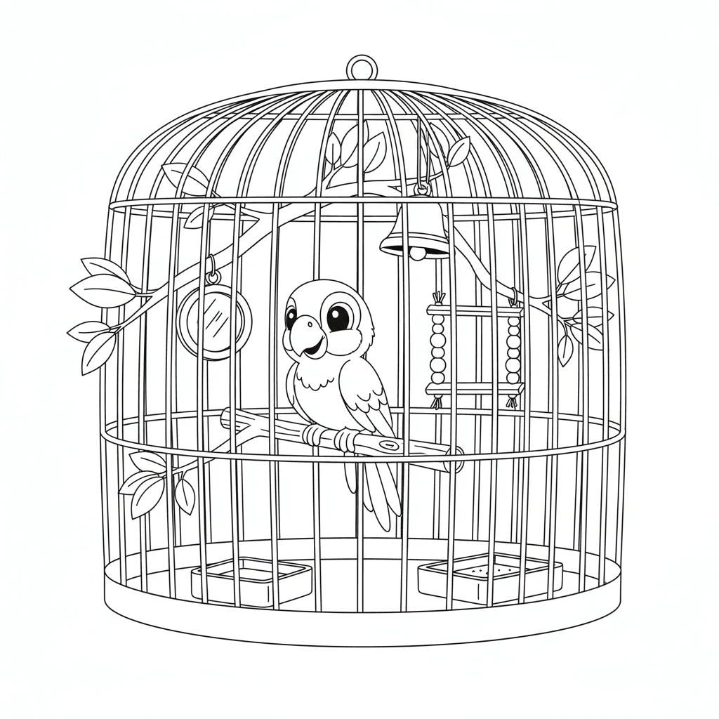Parrot in a birdhouse coloring page