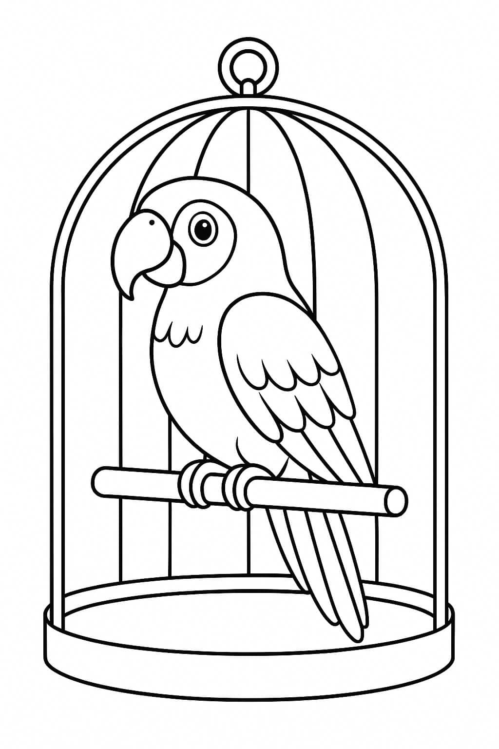 Parrot in a cage coloring page