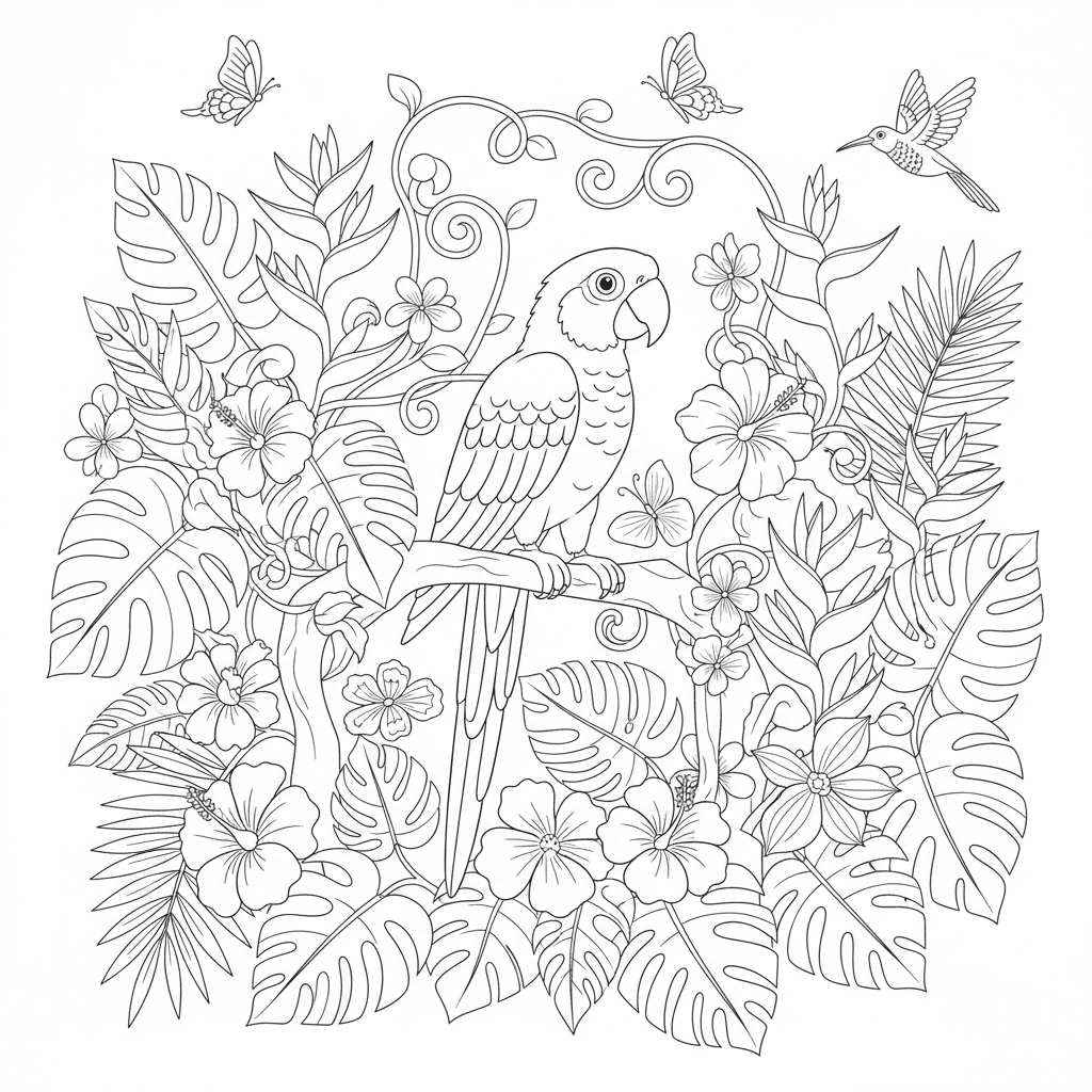 Parrot in nature coloring page