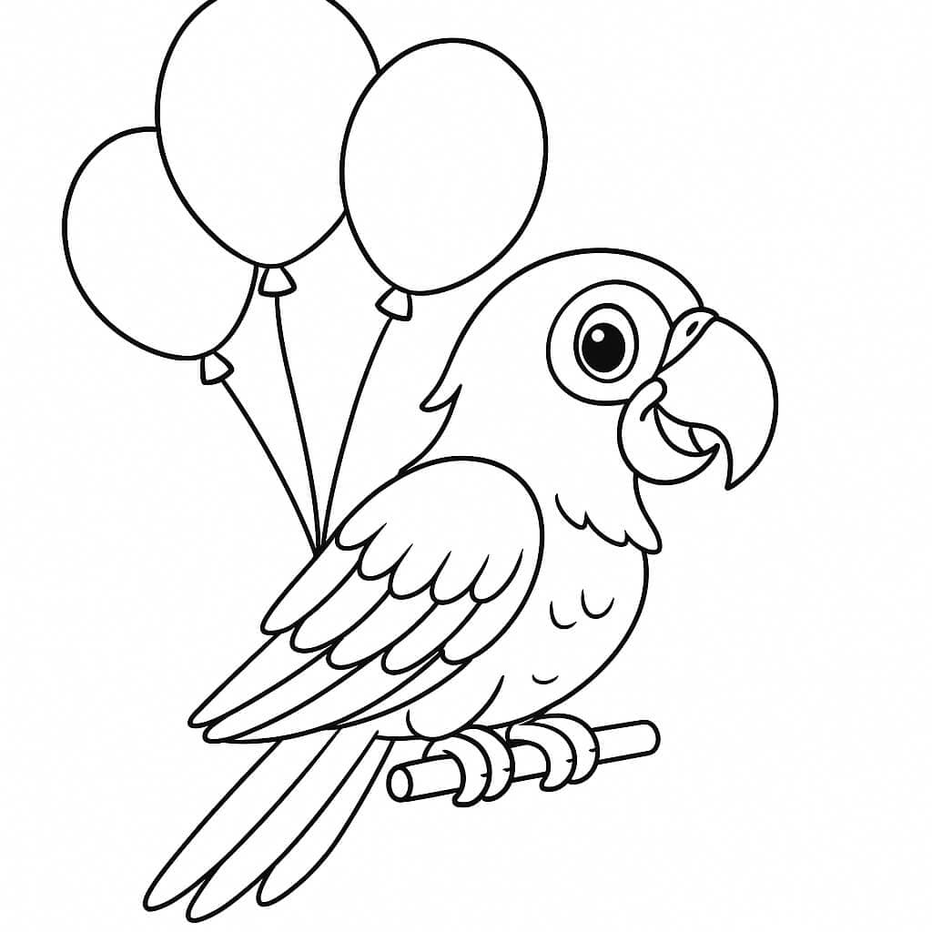 Parrot with balloons coloring page