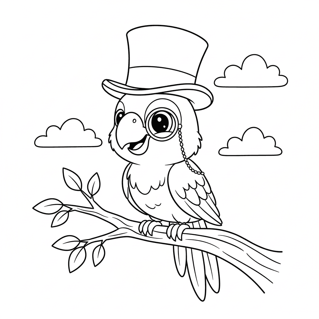Parrot with hat coloring page