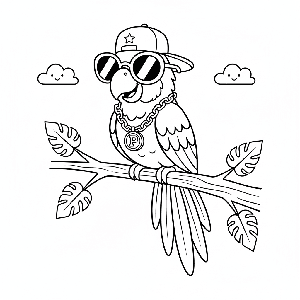 Parrot with sunglasses coloring page