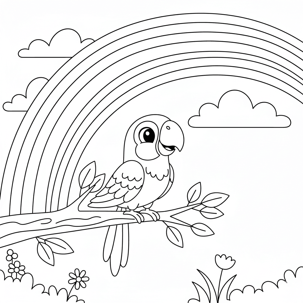 Rainbow parrot coloring page
