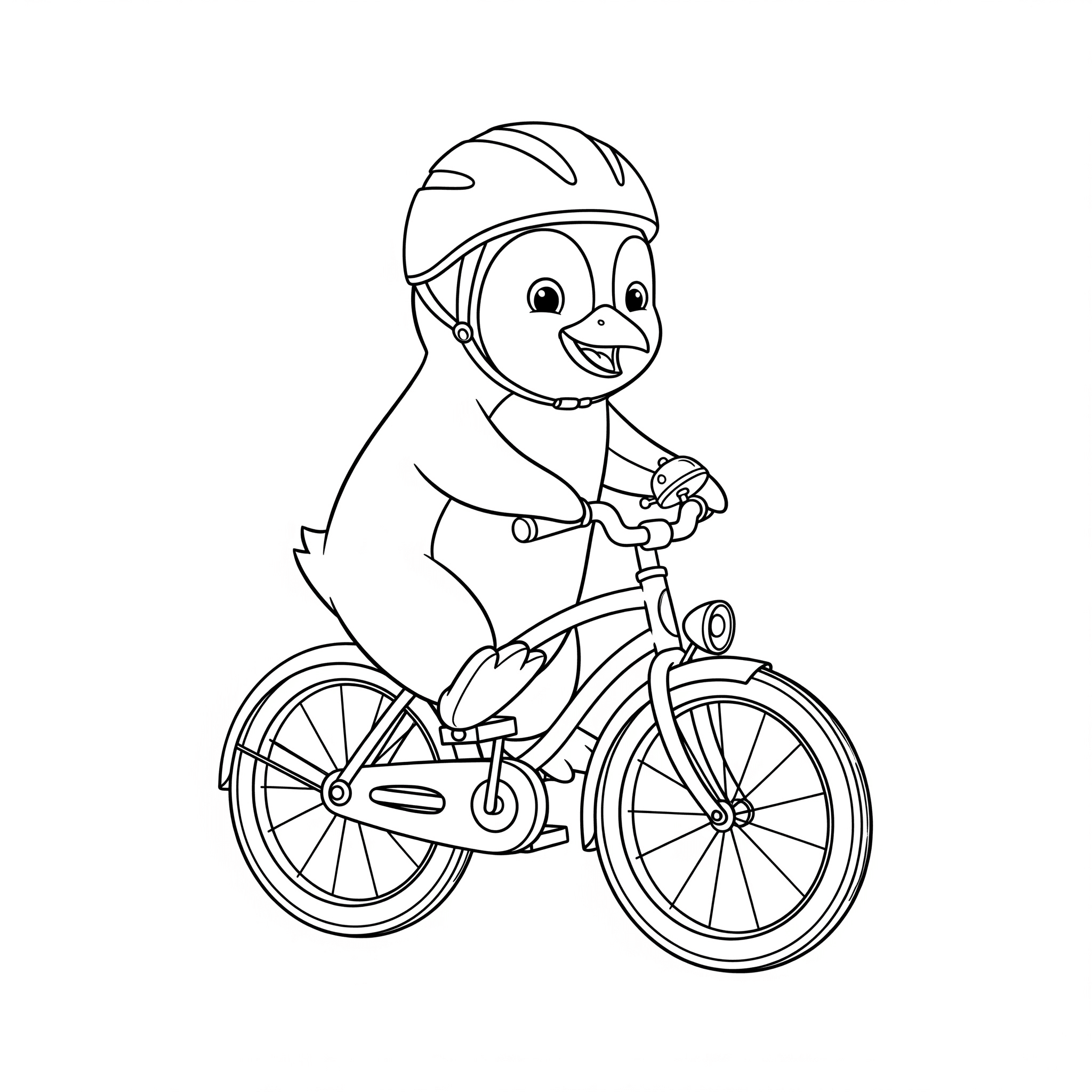 Penguin Riding a Bicycle Coloring Page