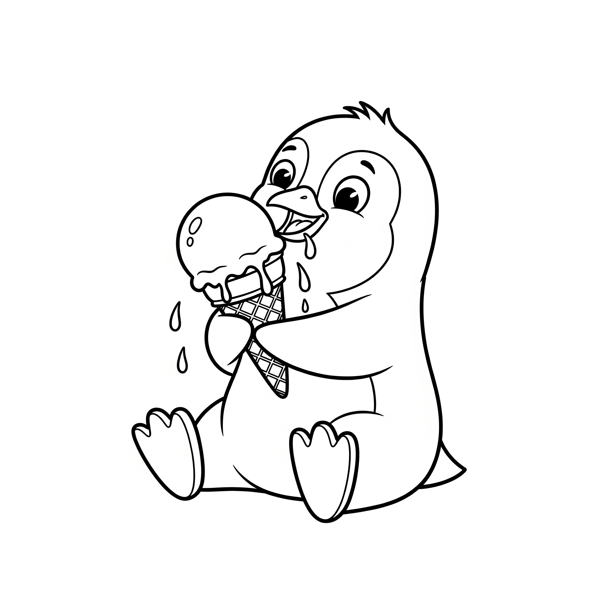 Penguin with Ice Cream Coloring Page