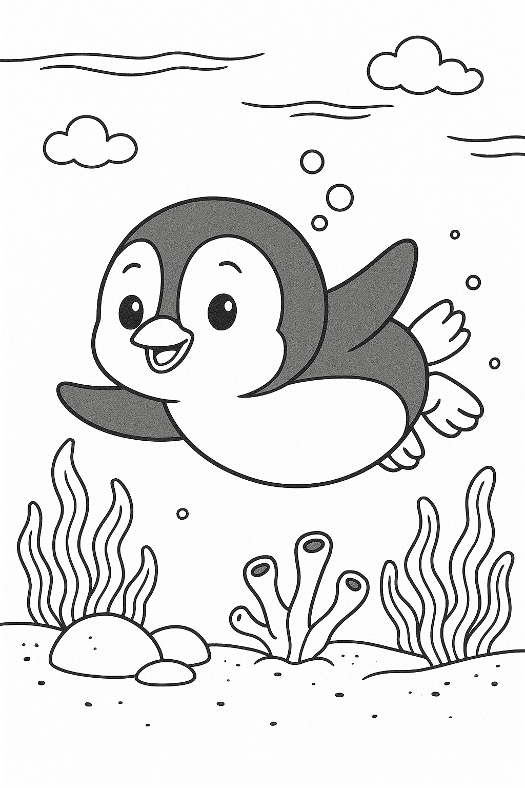 Swimming Penguin Coloring Page