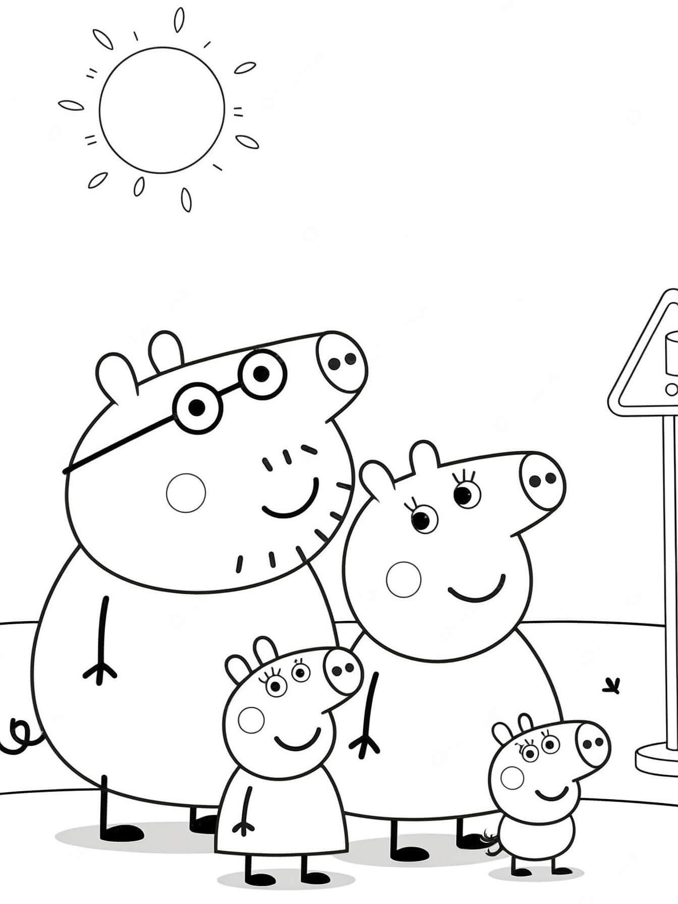 Peppa Pig Family Coloring Page