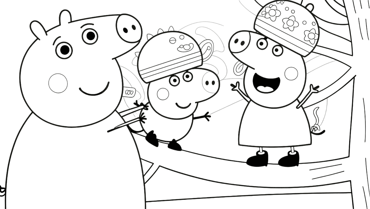 Peppa Pig Playing by the Tree Coloring Page