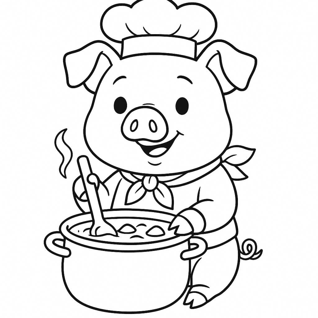Chef Pig Coloring Page