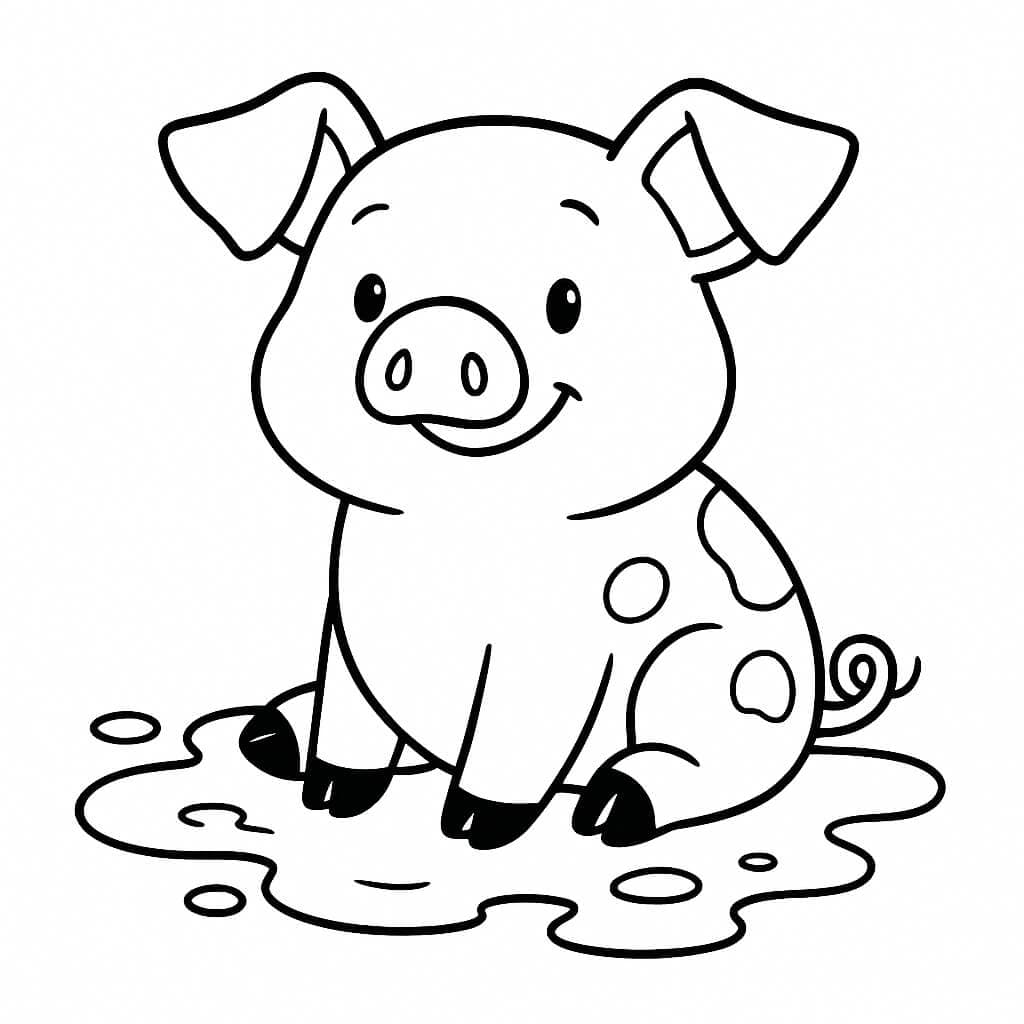Pig in the Mud Coloring Page