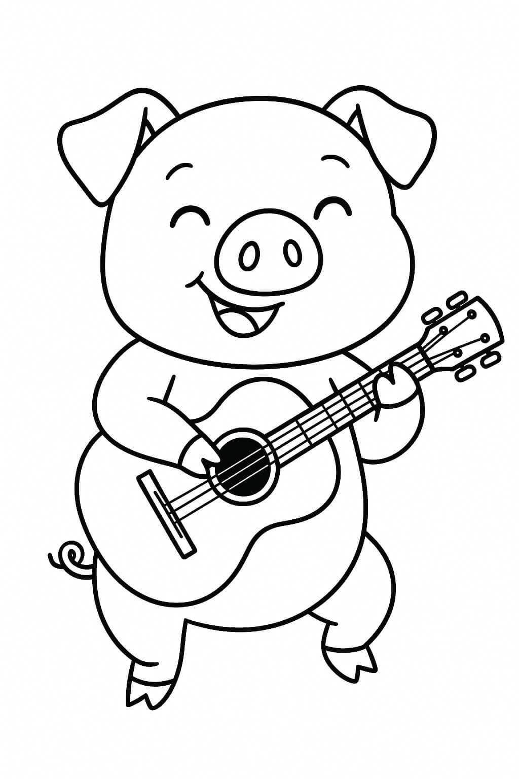 Pig Playing Guitar Coloring Page