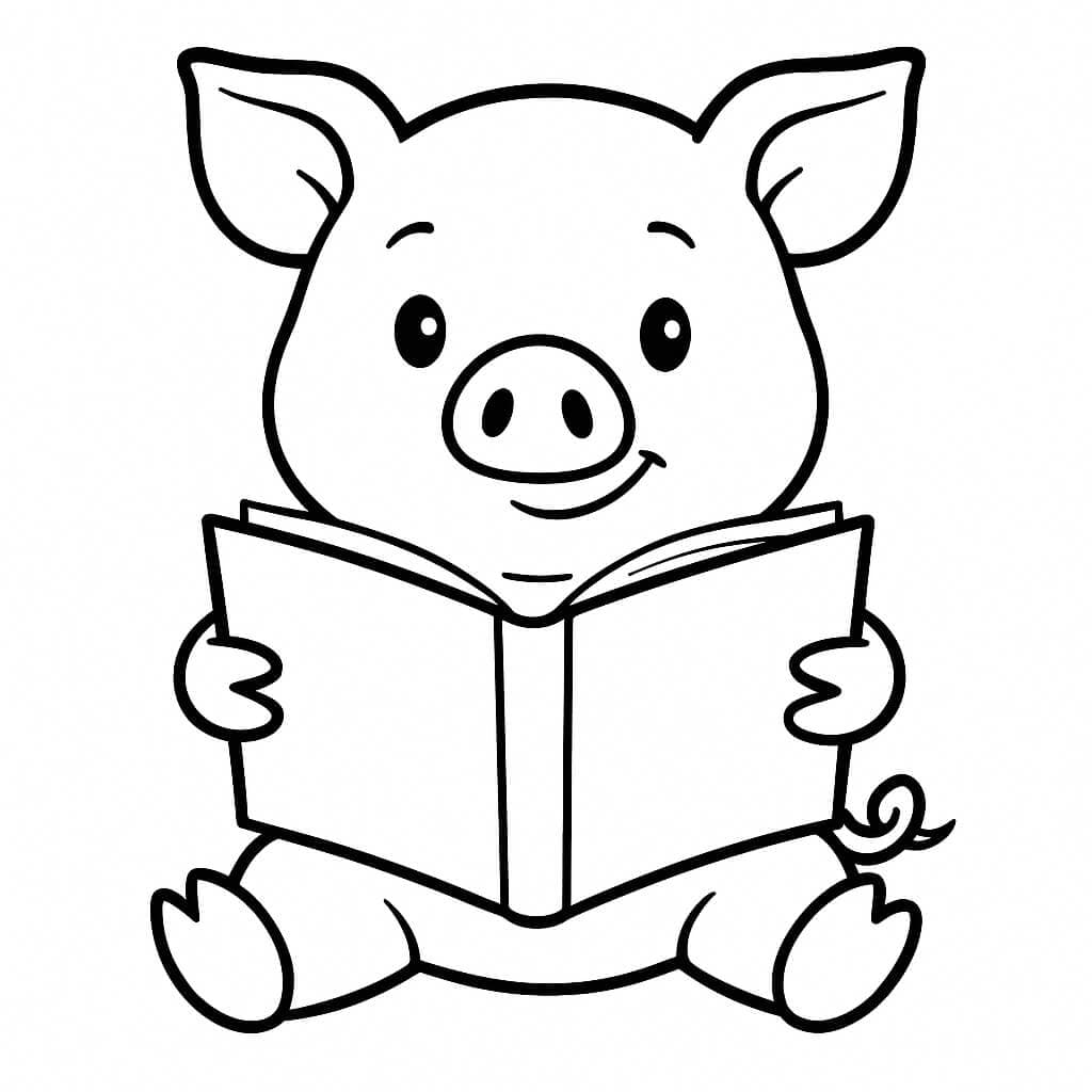 Reading Pig Coloring Page