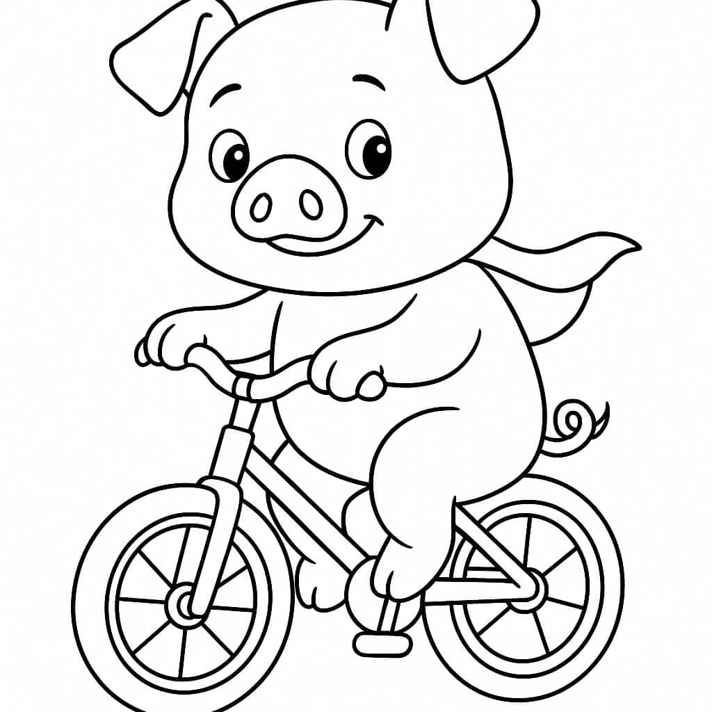 Pig Riding a Bicycle Coloring Page