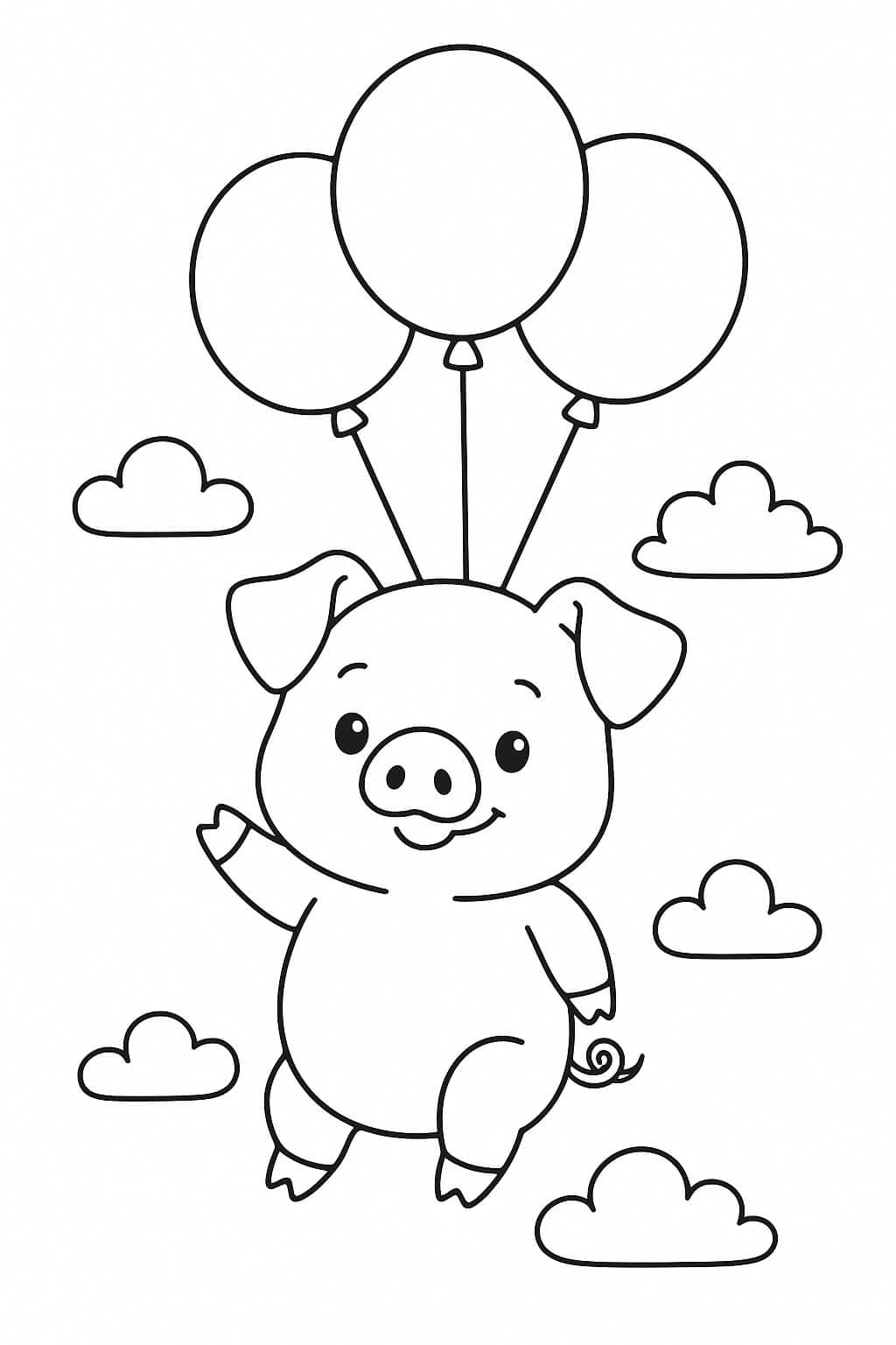 Pig with Balloons Coloring Page