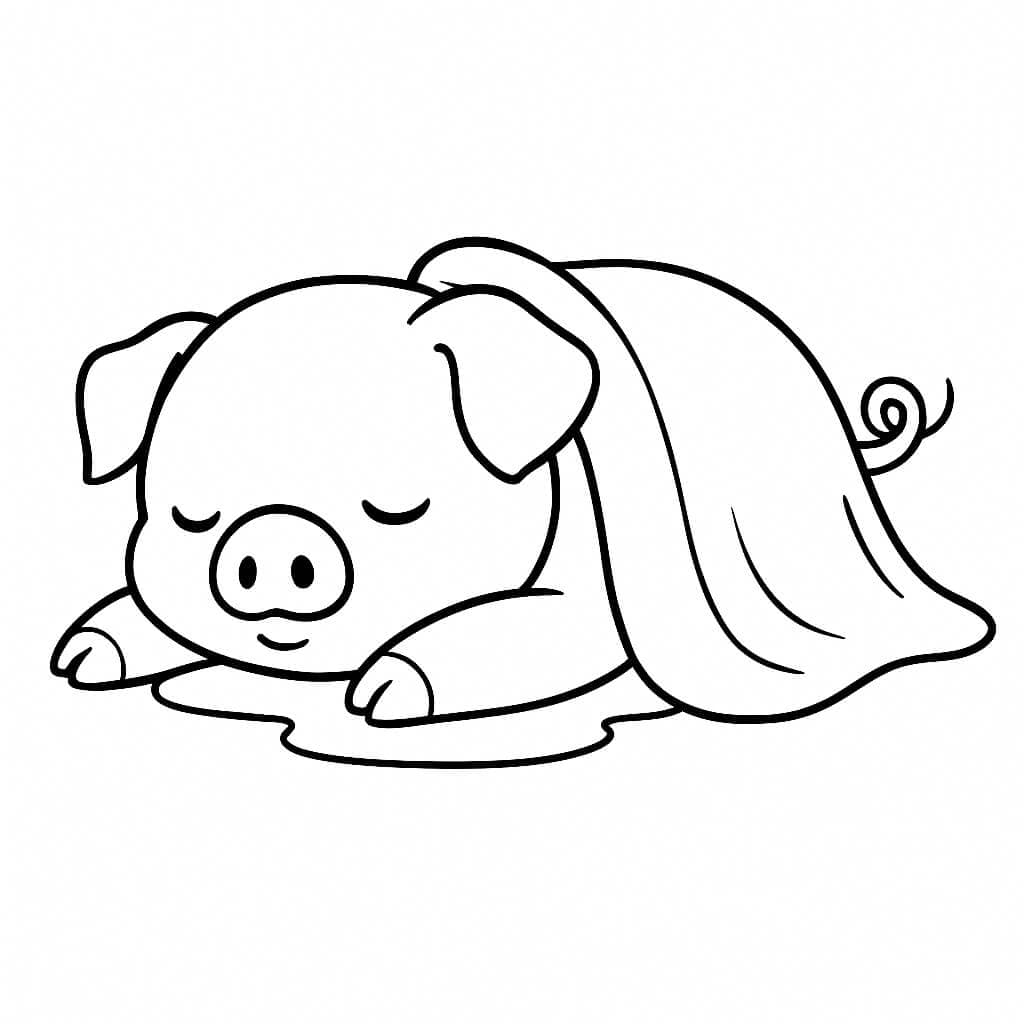 Sleeping Pig Coloring Page