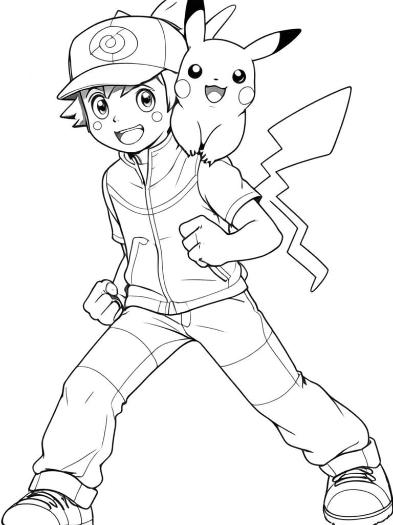 Pikachu Riding on Ash Coloring Page